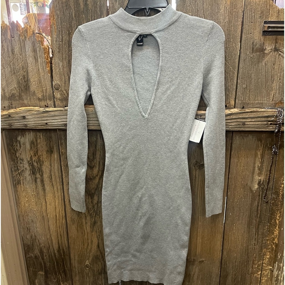 Grey form fitting midi dress